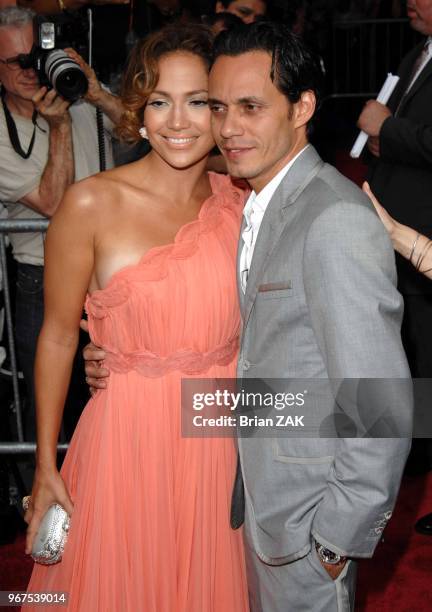 Marc Anthony and Jennifer Lopez arrive during the premiere of "El Cantante'" held at the AMC 25 Theatre in Times Square, New York City BRIAN ZAK.