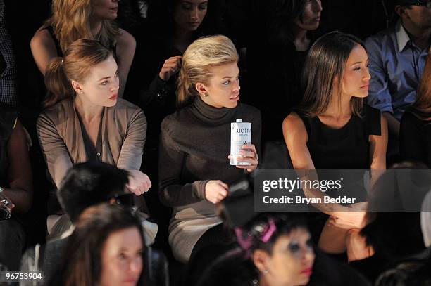 Actors Melissa George, AnnaLynne McCord and Maggie Q attend the Max Azria Fall 2010 Fashion Show during Mercedes-Benz Fashion Week at The Tent at...