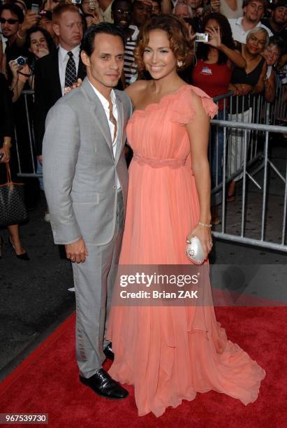 Marc Anthony and Jennifer Lopez arrive during the premiere of "El Cantante'" held at the AMC 25 Theatre in Times Square, New York City BRIAN ZAK.