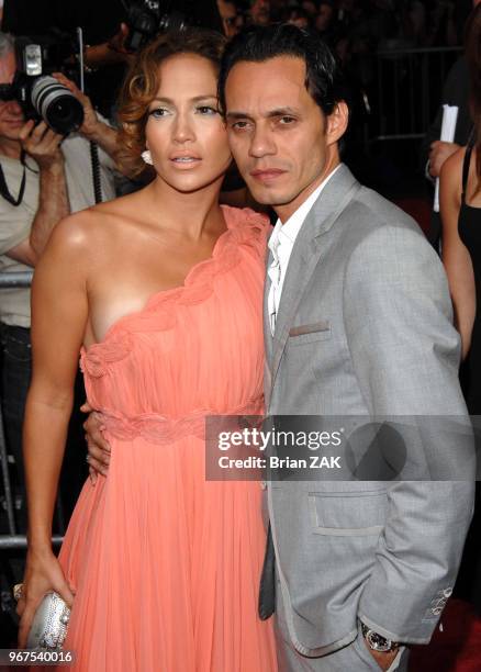 Marc Anthony and Jennifer Lopez arrive during the premiere of "El Cantante'" held at the AMC 25 Theatre in Times Square, New York City BRIAN ZAK.