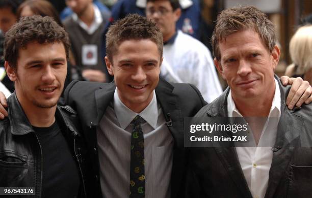 James Franco,Topher Grace and Thomas Haden Church at The Cast of Spiderman 3 visits NBC's 'The Today Show' held in Rockefeller Plaza, New York City...