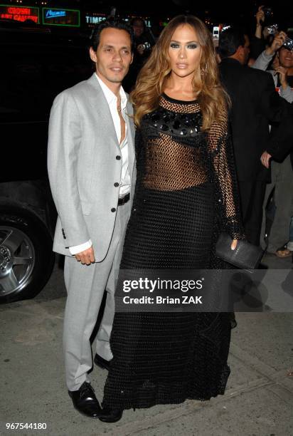 Marc Anthony and Jennifer Lopez arrive at a party to celebrate the release of her new album "Como Ama Una Mujer" held at Spotlight Live, New York...