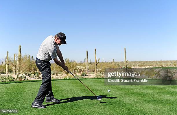 Lucas Glover hits a shot during the second practice round prior to the start of the Accenture Match Play Championship at the Ritz-Carlton Golf Club...