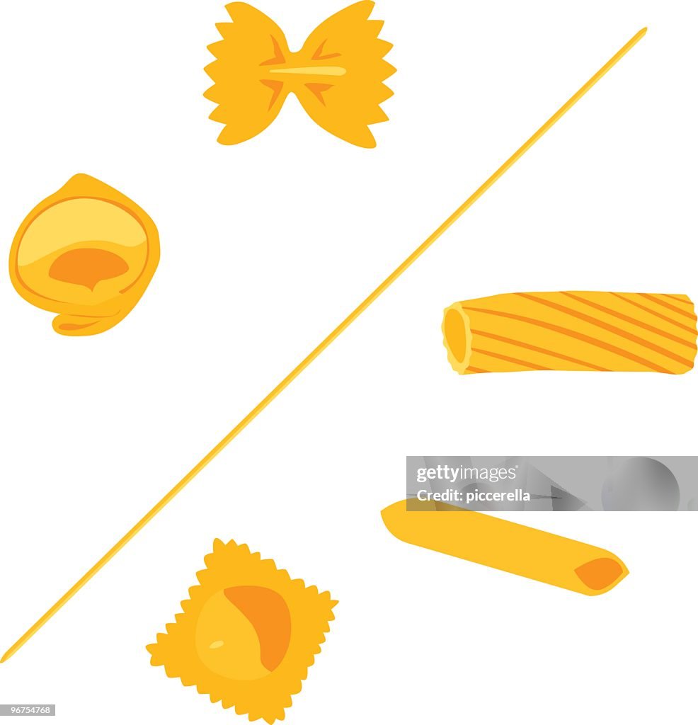 Variety of Vector shapes of pasta