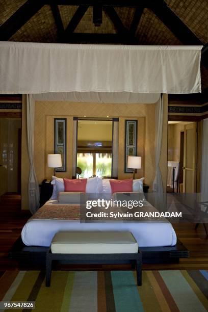 French Polynesia, Leeward archipelago, Bora Bora island, Luxury Hotel resort Saint-Regis, Polynesie Francaise, archipel des iles sous le vent, Bora...