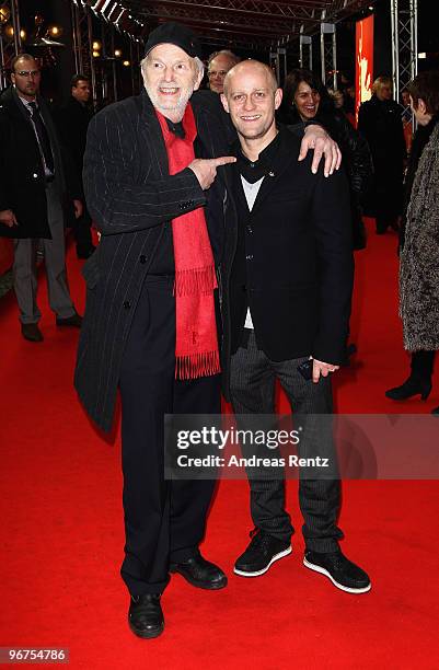 Actors Michael Gwisdek and Juergen Vogel attend the 'Boxhagener Platz' - Premiere during day six of the 60th Berlin International Film Festival at...