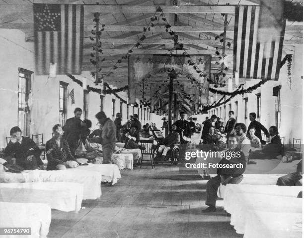 Ward in Campbell Hospital, Washington DC, during the American Civil War. Washington DC, USA, circa 1861. .