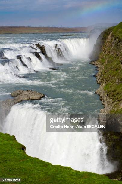 Gulfoss, succession de deux chutes d?eau sur la rivière Hvita, dans la région du Sudurland en Islande.