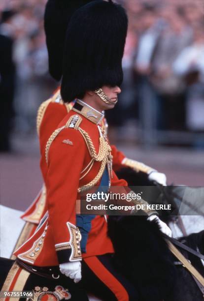 Garde royale britannique défilant le 15 juin 1985 à Londres au Royaume-Uni.