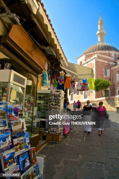 Mosquée de Soliman le magnifique dans la rue Socratous ou Long Bazaar, vieille ville de Rhodes, Ile de Rhodes.