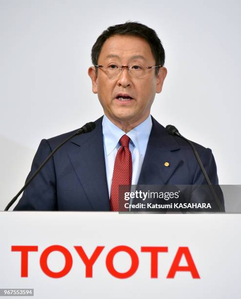 Akio Toyoda, le président-directeur général de Toyota Motor Co., pendant une conférence de presse à Tokyo, le 13 mai 2015.