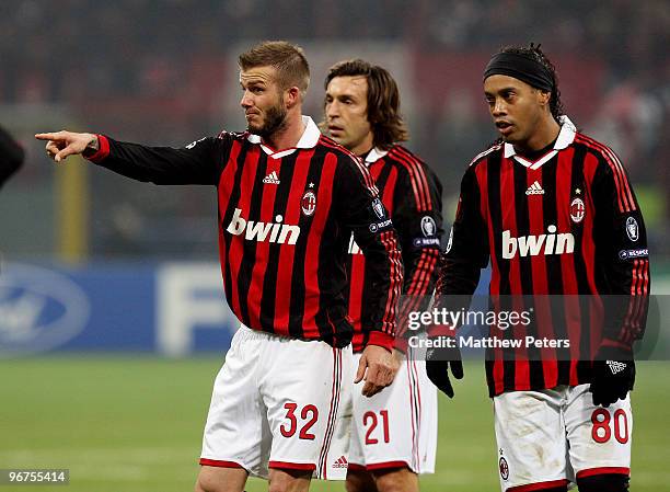 David Beckham of AC Milan in action during the UEFA Champions League First Knock-Out Round match between AC Milan and Manchester United at the San...