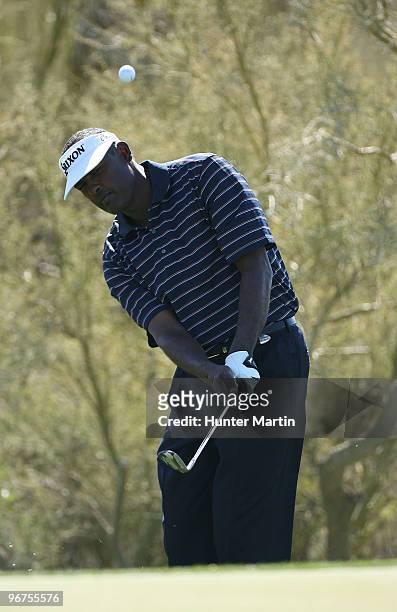 Vijay Singh of Fiji plays a shot during the second practice round prior to the start of the Accenture Match Play Championship at the Ritz-Carlton...