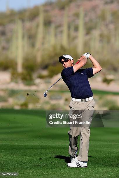 Sergio Garcia of Spain hits a shot during the second practice round prior to the start of the Accenture Match Play Championship at the Ritz-Carlton...