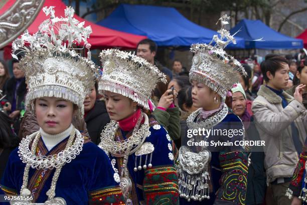 Chine, province de Guizhou, ville de Yatang, festival des green Miao au son des lusheng . China, Guizhou province, Yatang town, Green Miao Lusheng...