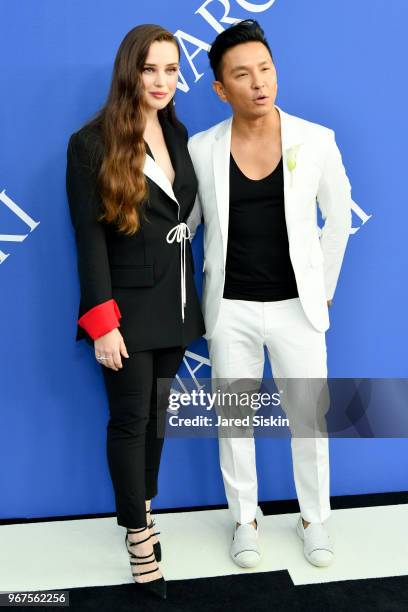 Katherine Langford and designer Prabal Gurung attend the 2018 CFDA Fashion Awards at Brooklyn Museum on June 4, 2018 in New York City.