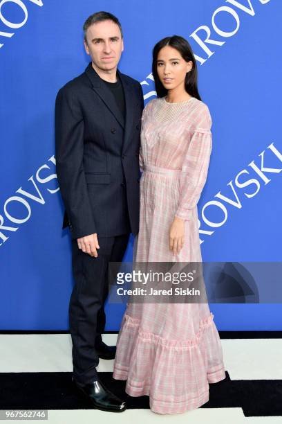 Raf Simons and Kelsey Asbille attend the 2018 CFDA Fashion Awards at Brooklyn Museum on June 4, 2018 in New York City.