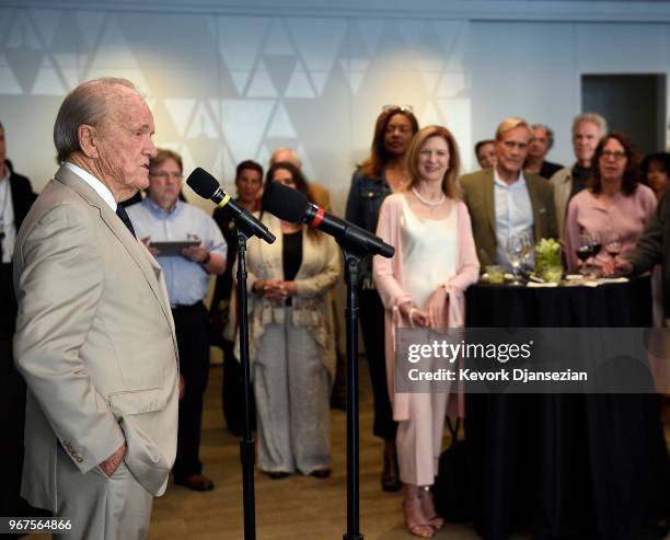 George Stevens, Jr., filmmaker and founder of the American Film Institute, speaks during a reception in celebration of a gift to the Margaret Herrick...