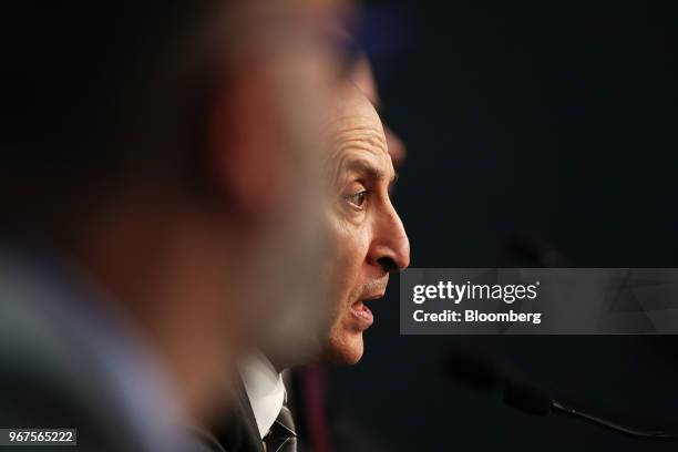 Akbar Al Baker, chief executive officer of Qatar Airways, speaks during a news conference at the International Air Transport Association annual...