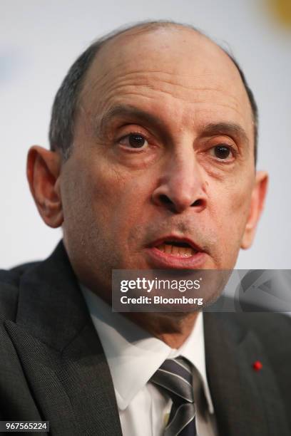 Akbar Al Baker, chief executive officer of Qatar Airways, speaks during a news conference at the International Air Transport Association annual...