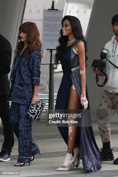 Winnie Harlow arrives for the 2018 CFDA Fashion Awards at Brooklyn Museum on June 4, 2018 in New York City.