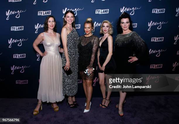 Miriam Shor, Sutton Foster, Hilary Duff, Molly Bernard and Debi Mazar attend "Younger" season 5 premiere party at Cecconi's Dumbo on June 4, 2018 in...