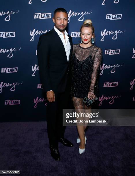 Charles Michael Davis and Hilary Duff attend "Younger" season 5 premiere party at Cecconi's Dumbo on June 4, 2018 in Brooklyn, New York.