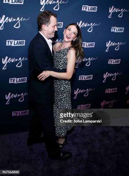 Ted Griffen and Sutton Foster attend "Younger" season 5 premiere party at Cecconi's Dumbo on June 4, 2018 in Brooklyn, New York.