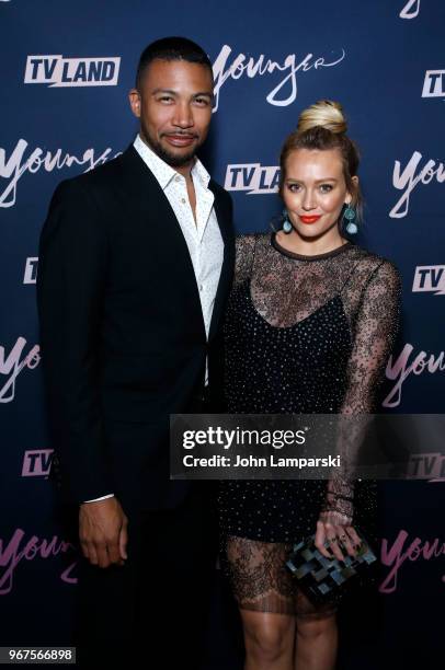 Charles Michael Davis and Hilary Duff attend "Younger" season 5 premiere party at Cecconi's Dumbo on June 4, 2018 in Brooklyn, New York.