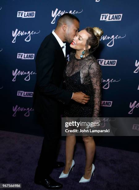 Charles Michael Davis and Hilary Duff attend "Younger" season 5 premiere party at Cecconi's Dumbo on June 4, 2018 in Brooklyn, New York.