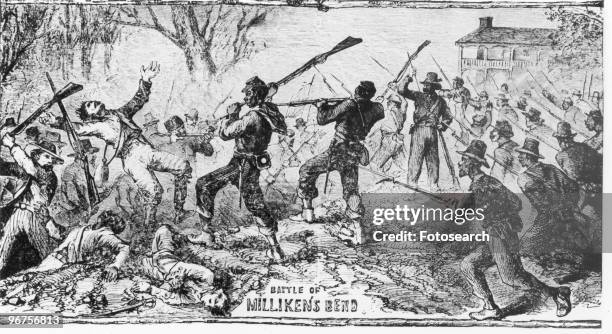 Illustration depicting the 'Battle of Milliken's Bend,' which was part of the Vicksburg Campaign of the American Civil War. Madison Parish,...