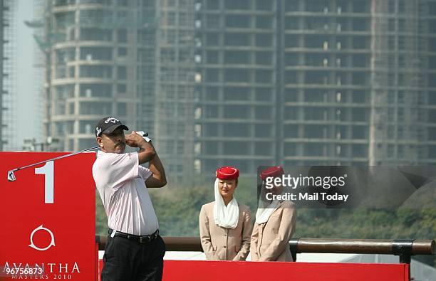 Indian golfer Jeev Milkha Singh during the Avantha Masters 2010 in Gurgaon in New Delhi on February 11, 2010.