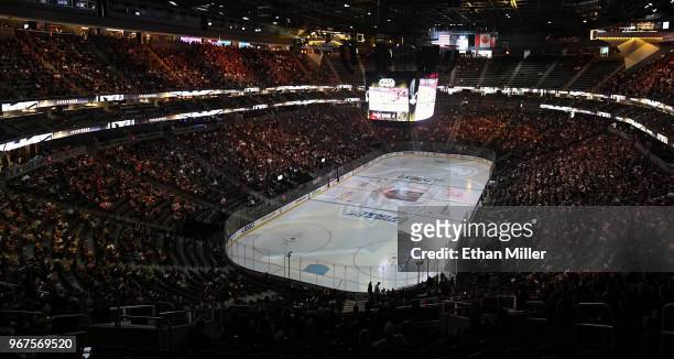 About 10,000 fans attend a Vegas Golden Knights road game watch party for Game Four of the 2018 NHL Stanley Cup Final between the Golden Knights and...