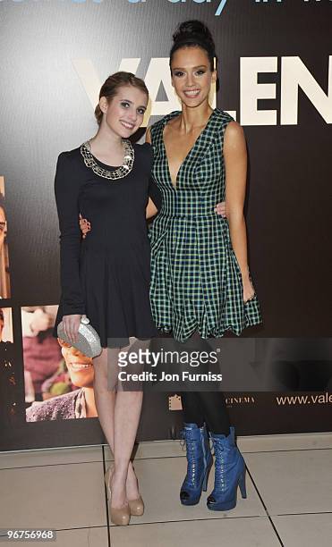 Emma Roberts and Jessica Alba attend the European Premiere of 'Valentine's Day' at Odeon Leicester Square on February 11, 2010 in London, England.