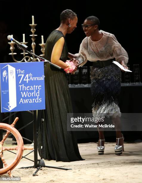 Noma Dumezweni and Cynthia Erivo during the 74th Annual Theatre World Awards at Circle in the Square on June 4, 2018 in New York City.