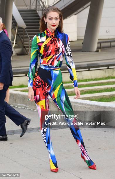 Gigi Hadid is seen on June 4, 2018 at the 2018 CFDA Fashion Awards in New York City.