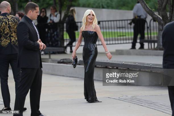 Donatella Versace arrives for the 2018 CFDA Fashion Awards at Brooklyn Museum on June 4, 2018 in New York City.