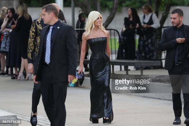 Donatella Versace arrives for the 2018 CFDA Fashion Awards at Brooklyn Museum on June 4, 2018 in New York City.
