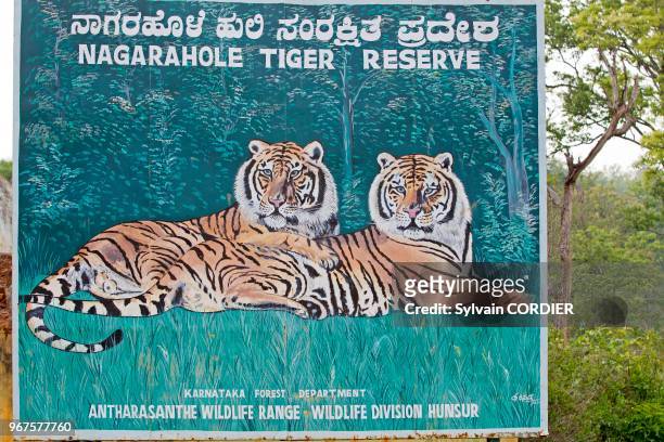 Asie, Inde,Karnataka, Parc national de Nagarhole, panneau d'information sur le tigre.