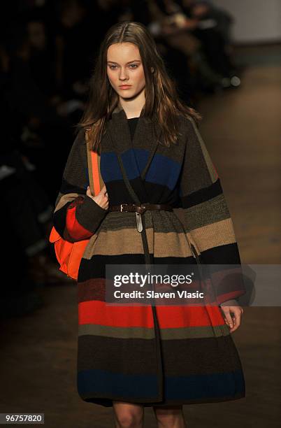 Model walks the runway at the Marc by Marc Jacobs Fall 2010 Fashion Show during Mercedes-Benz Fashion Week at the NY State Armory on February 16,...