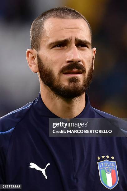 Italy's national team defender Leonardo Bonucci looks on during the international friendly football match between Italy and Netherlands at "Allianz...