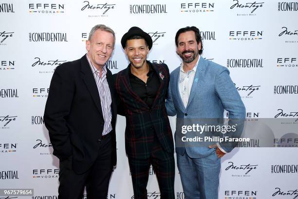 Spencer Beck, Wilson Cruz, and Chris Gialanella attend the Los Angeles Confidential Celebration for Portraits of Pride with GLAAD and Laverne Cox on...