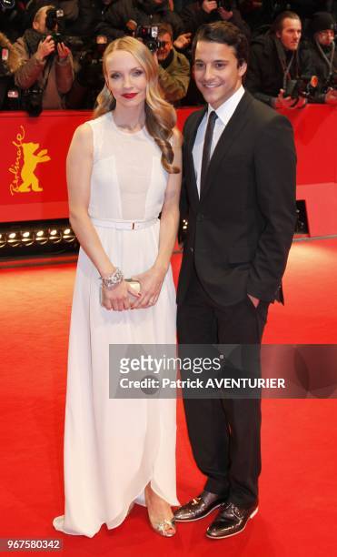 Janine Reinhardt and Kostja Ullmann attend the premiere for the movie 'The Croods' during the 63rd Berlinale International Film Festival on February...