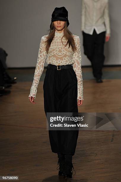 Model walks the runway at the Marc by Marc Jacobs Fall 2010 Fashion Show during Mercedes-Benz Fashion Week at the NY State Armory on February 16,...