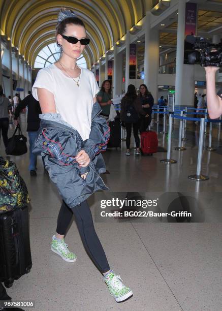 Behati Prinsloo is seen at 'Los Angeles International Airport' on June 04, 2018 in Los Angeles, California.