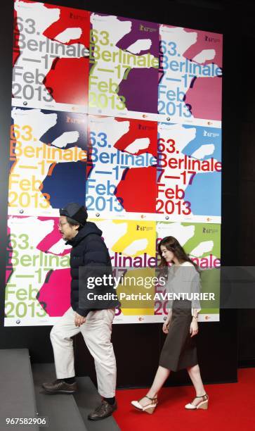 Actress Jung Eunchae and director Hong Sangsoo, for the movie 'Nobody's Daughter Haewon' during the 63rd Berlinale International Film Festival on...