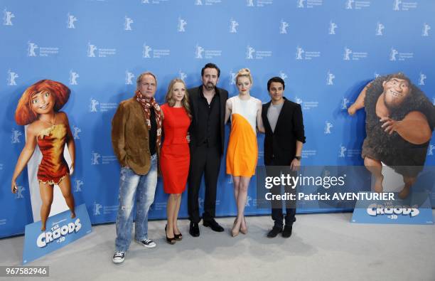 Nicolas Cage, Janin Reinhardt and Emma Stone for the movie 'The Croods' during the 63rd Berlinale International Film Festival on February 14, 2013 in...