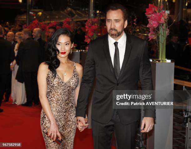 Nicolas Cage and Alice Kim attend the premiere for the movie 'The Croods' during the 63rd Berlinale International Film Festival on February 15, 2013...