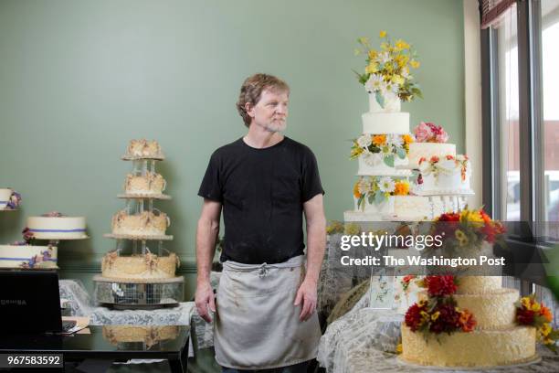 Jack Phillips stands for a portrait near a display of wedding cakes in his Masterpiece Cakeshop in Lakewood, CO on Thursday, September 1, 2016. Jack...