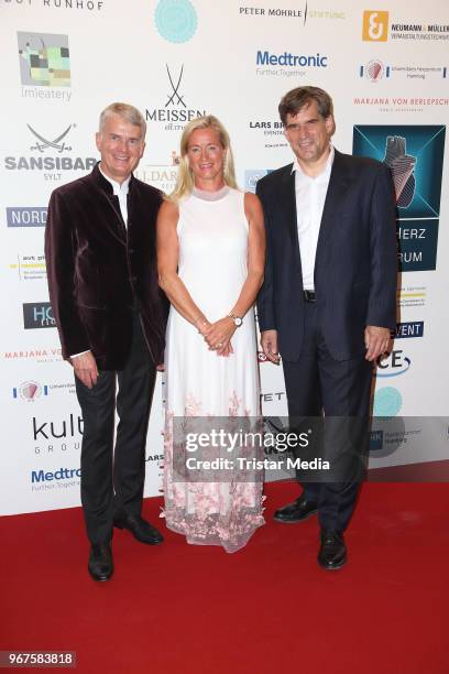 Hermann Reichenspurner, Barbara Karan and Stefan Blankenberg attend the Charity Gala 'Das Herz im Zentrum' on June 4, 2018 in Hamburg, Germany.